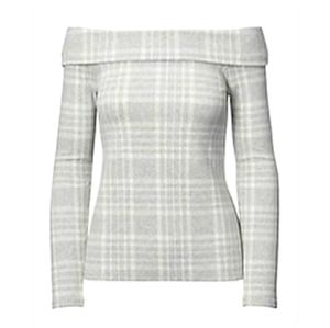 Banana Republic Gray Plaid Off The Shoulder Top